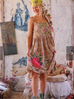 Magnolia Pearl 🌹💕 Abbeyrosa Bellisima Tank Dress w/ Appliqué Patches Pockets OS